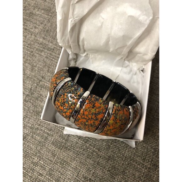 Fashion Jewelry Jewelry - Designs Fashion Jewelry Stretch Bracelet Orange Brown Silver Tone Accents